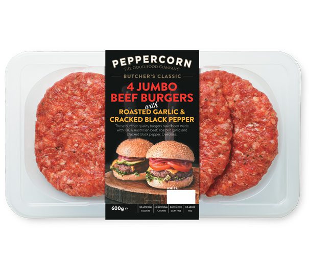 PFC_Butchers_600g_Jumbo-Garlic-Pepper-Burgers_605x530px